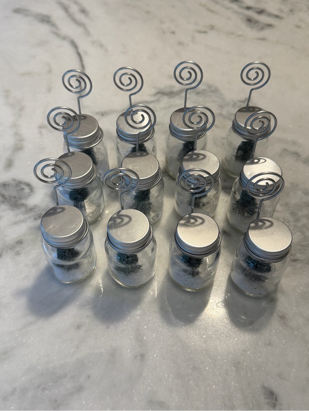 Christmas Mini Snow Globe Glass Jar Place Card Holders - Set of 12